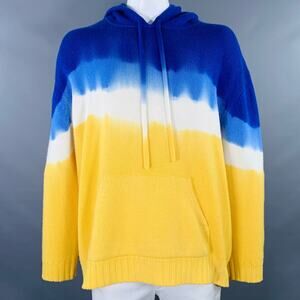 PRABAL GURUNG Size XL Yellow Blue Dyed Cashmere Hooded Sweater